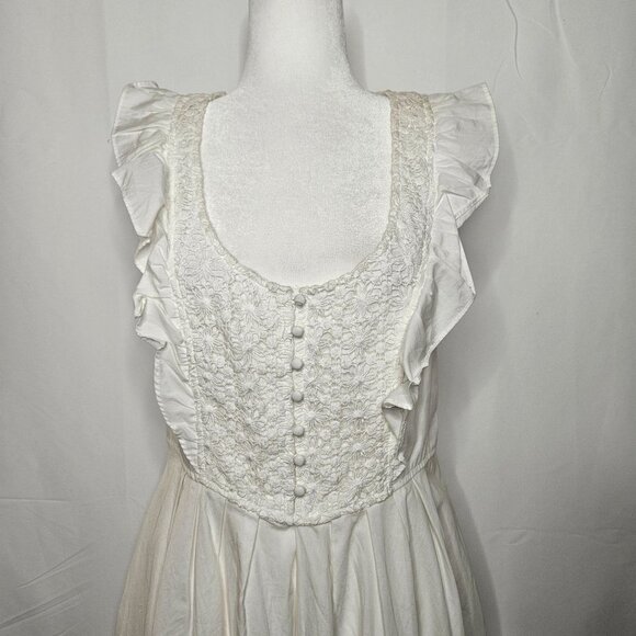 Free People Dress Medium Half Moon Embroidered White Ruffle Lace Cottagecore - Picture 5 of 13